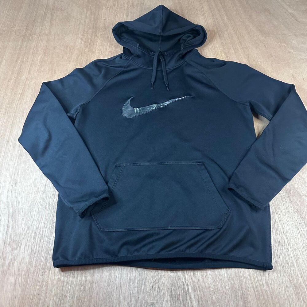 Nike Dri-FIT Men's Black Pullover Hoodie Medium Thumbholes Reflective Swoosh
